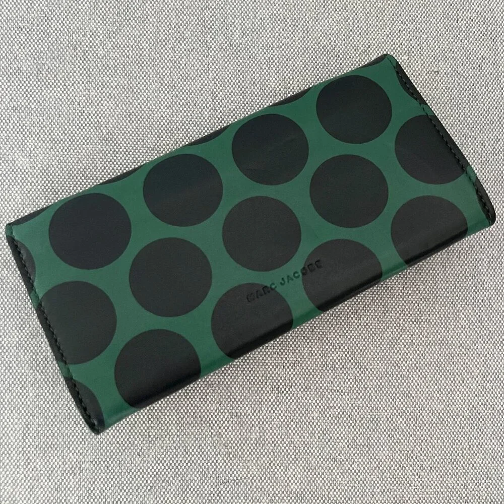 MARC JACOBS Green/Black Polka Dot Wallet Lambskin RARE Runway 2011 - Picture 6 of 7